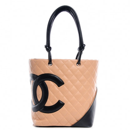 Chanel Calfskin Quilted Small Cambon Tote Beige Black 1 of 8