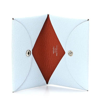 Hermes Chevre Mysore Verso Calvi Card Case Bleu Brume Brique 5 of 9