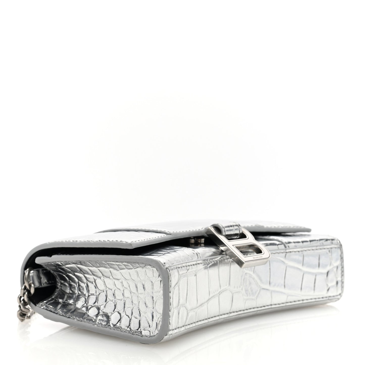 Metallic Calfskin Crocodile Embossed Hourglass Chain Bag Silver Silver