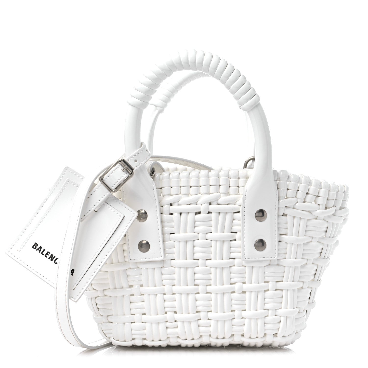 Balenciaga Faux Calfskin Braided Varnished XXS Bistro Basket White 1 of 9