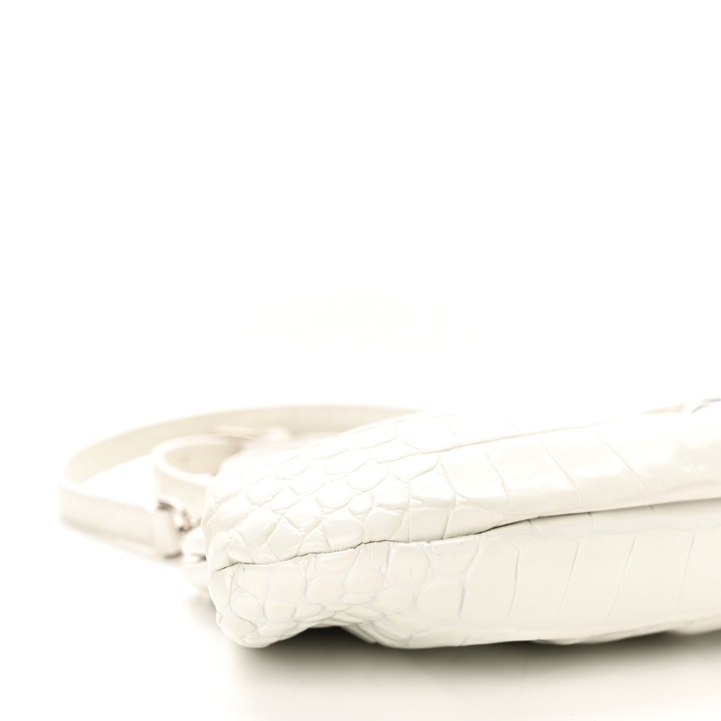 Shiny Supple Calfskin Logo Crocodile Embossed Cloud Clutch XS White