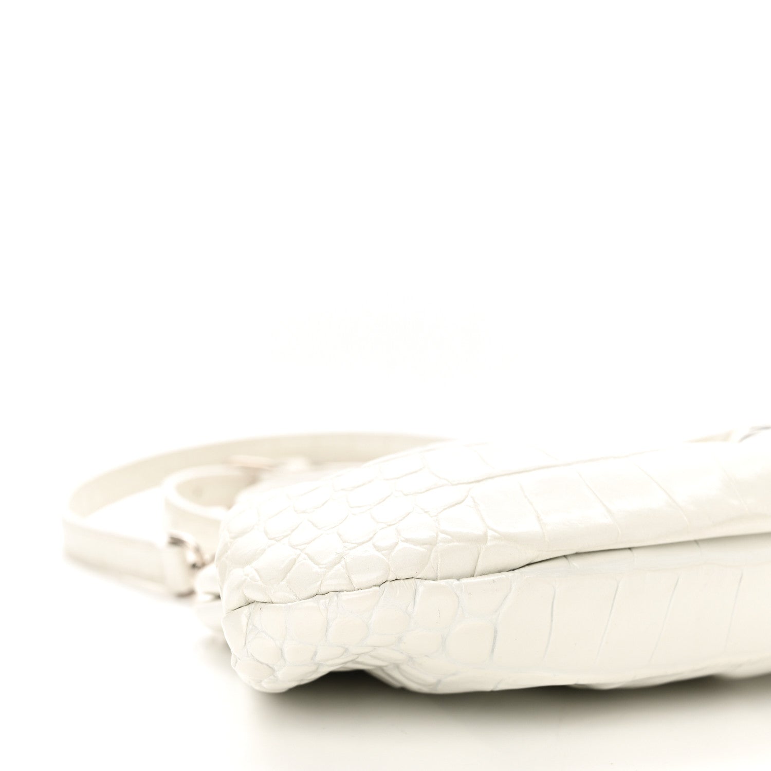 Balenciaga Shiny Supple Calfskin Logo Crocodile Embossed Cloud Clutch XS White 9 of 11
