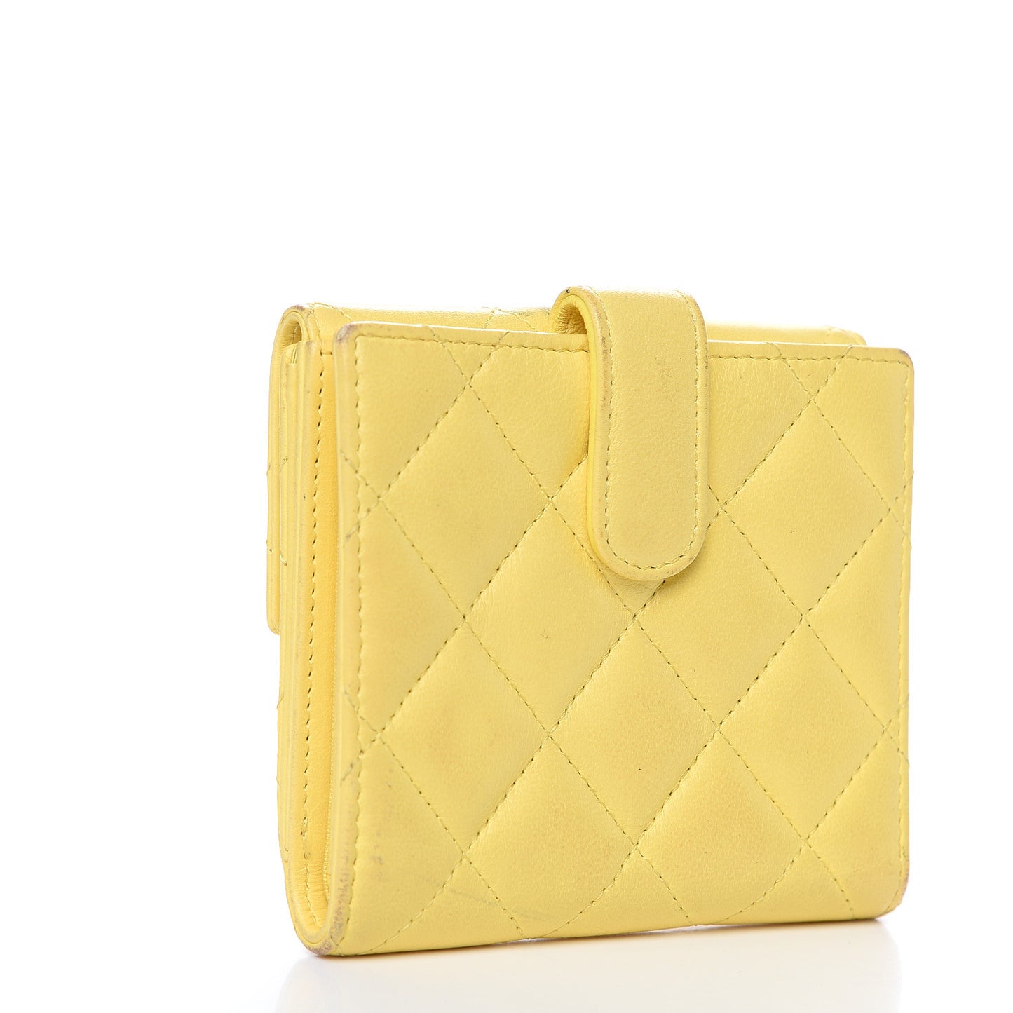 Lambskin Quilted Compact French Flap Wallet Yellow
