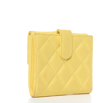 Chanel Lambskin Quilted Compact French Flap Wallet Yellow 3 of 15