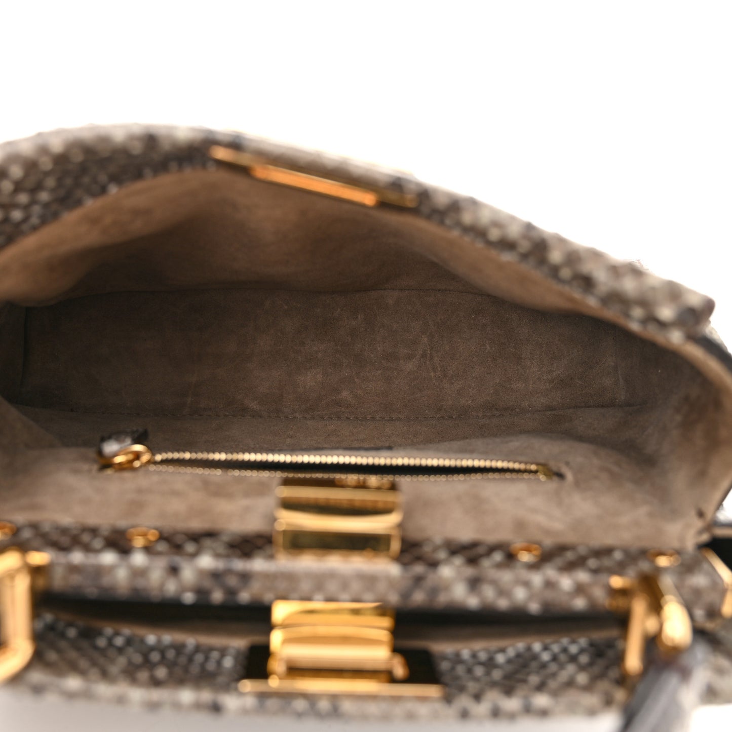 Snakeskin Camoscio Mini Peekaboo Iconic Satchel Asfalto Nocciola