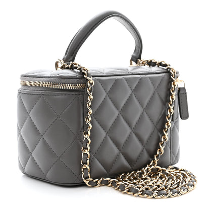 Chanel Lambskin Quilted Small Top Handle Vanity Case With Chain Dark Grey 3 of 12