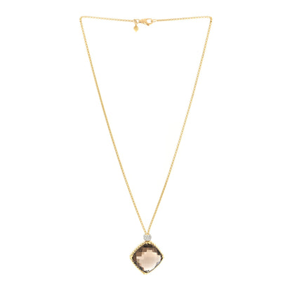David Yurman 18K Yellow Gold Diamond Smoky Quartz Cushion on Point Pendant Necklace 3 of 4