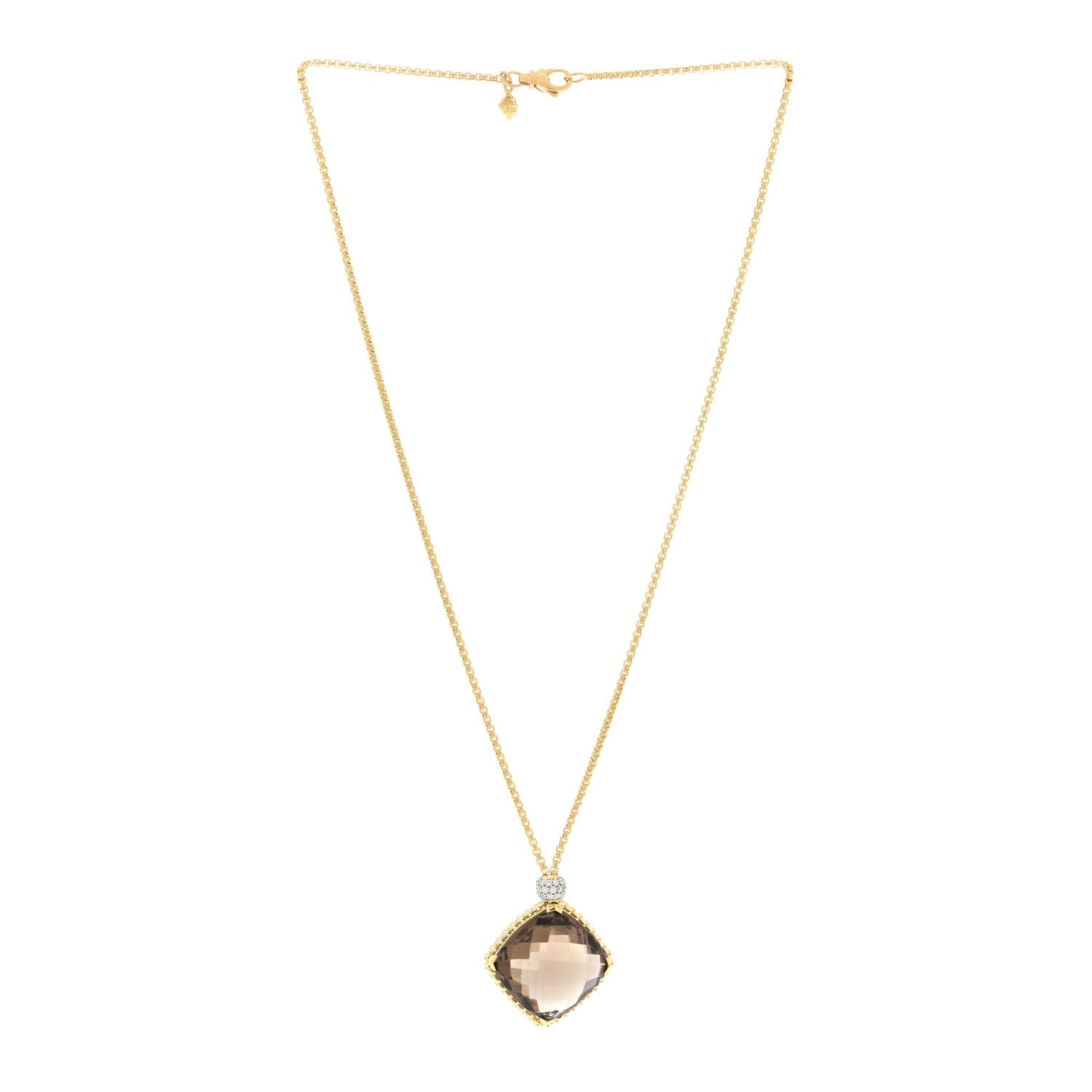 David Yurman 18K Yellow Gold Diamond Smoky Quartz Cushion on Point Pendant Necklace 3 of 4