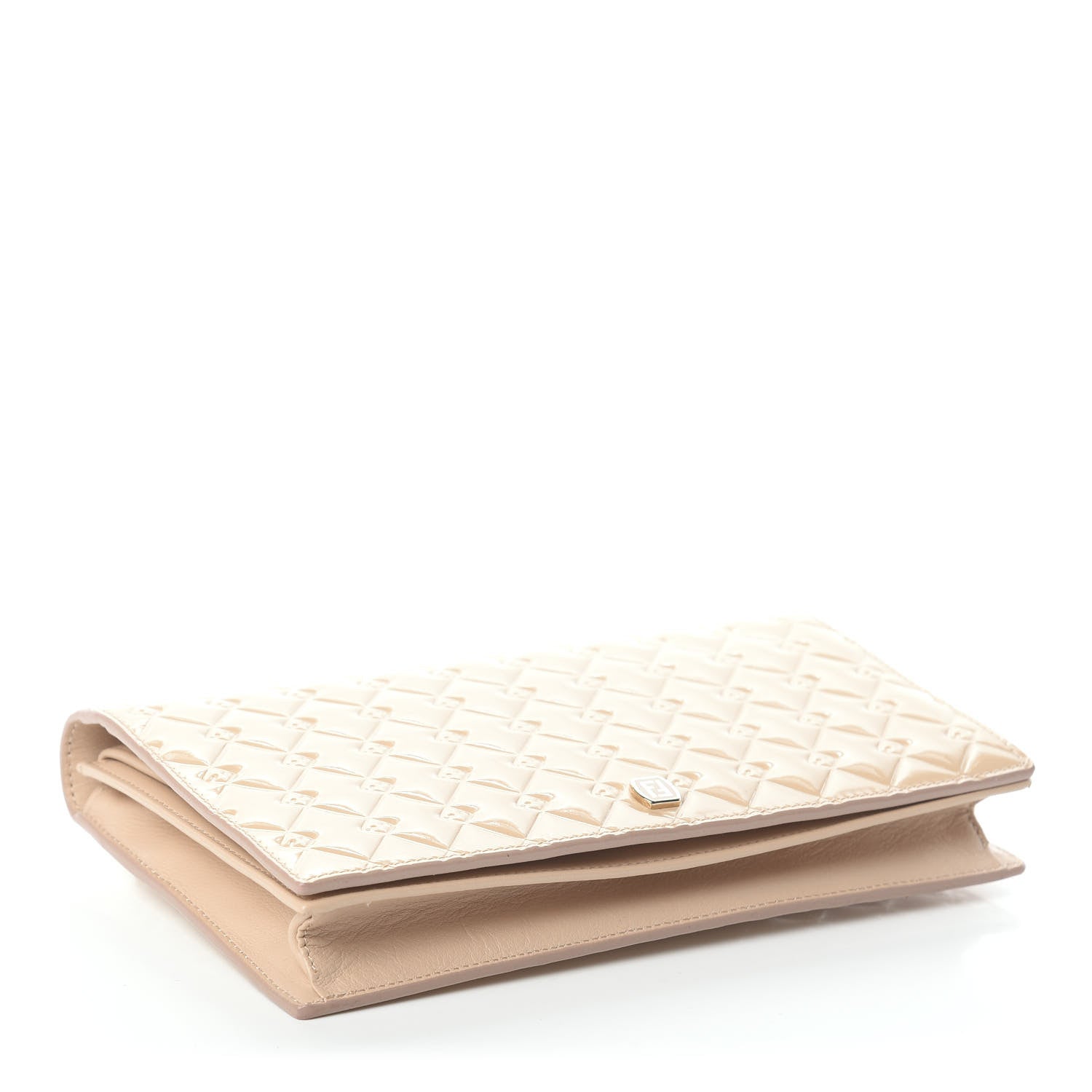 Fendi Patent Fendilicious Embossed Quilted Wallet On Chain Beige 4 of 10