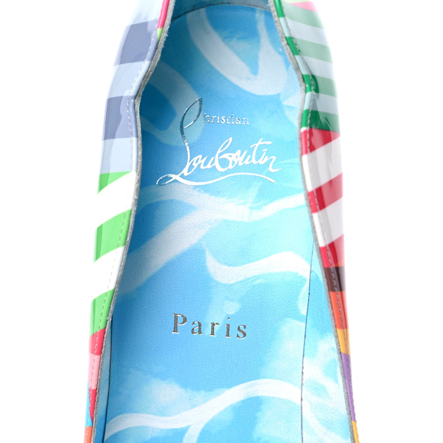 Patent Striped Grand Bain Swimming Pool Hot Chick 100 Pumps 38.5 Multicolor Lin Blue White