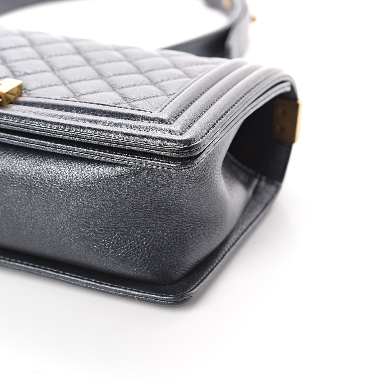 Metallic Calfskin Quilted Medium Boy Flap Grey