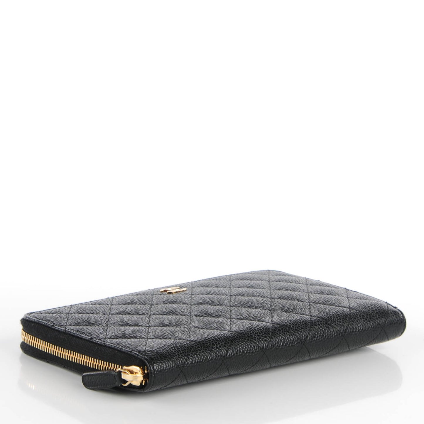 Caviar Quilted Large Zip Around Wallet Black