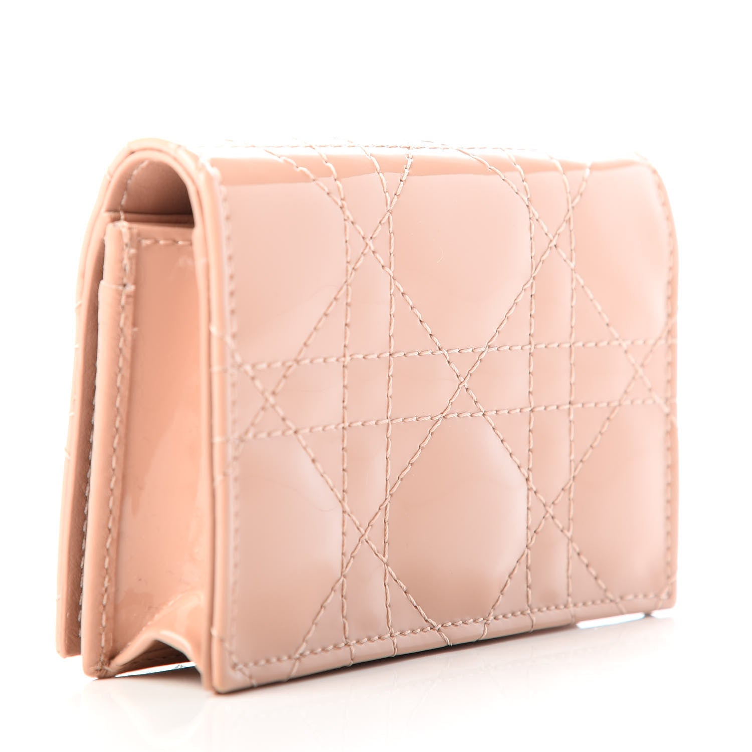 Christian Dior Patent Cannage Small Lady Dior Flap Card Holder Rose De Vents 3 of 9