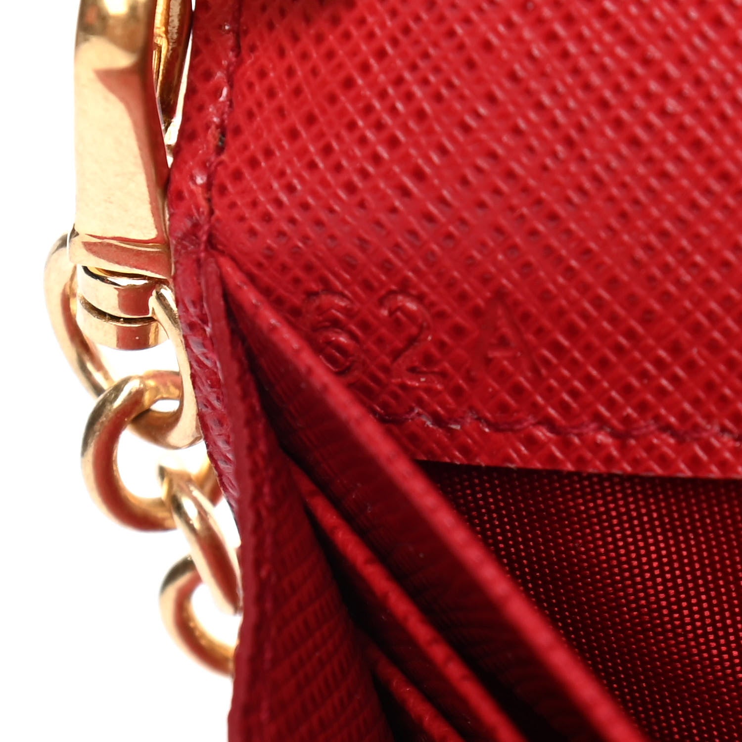 Prada Saffiano Metal Oro Chain Wallet Fuoco 6 of 8