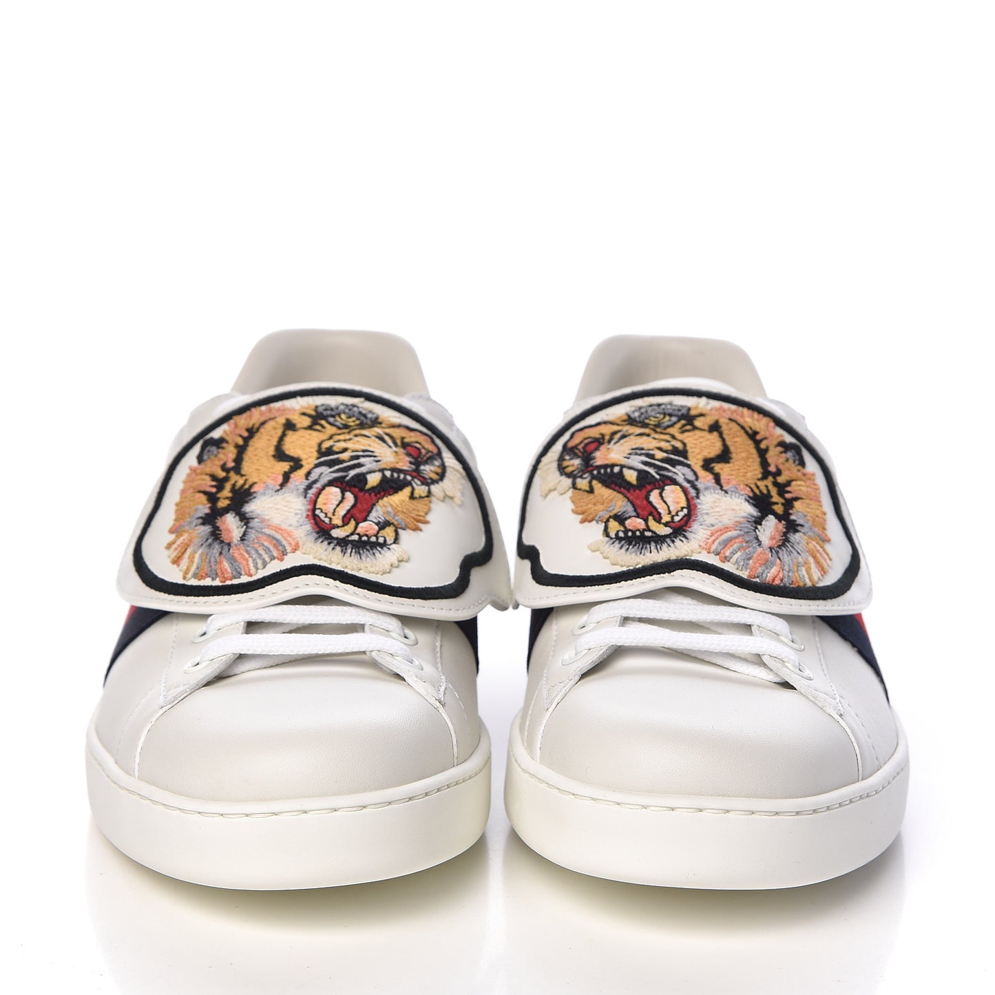 Calfskin Ayers Web Tiger Embroidered Mens Ace Sneakers 10.5 White
