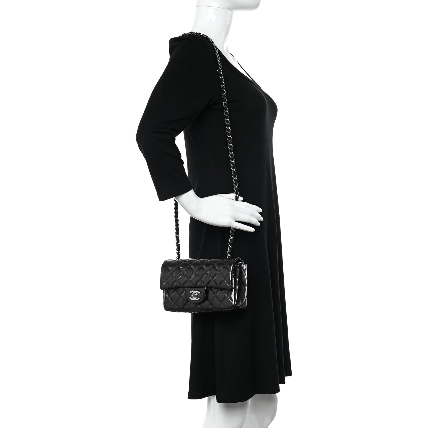 Chanel Striated Patent Quilted Mini Rectangular Flap Black 2 of 11