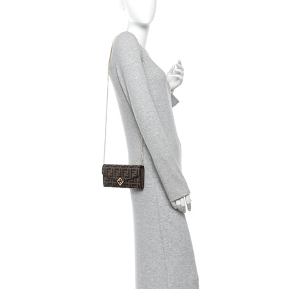 Fendi Vitello Soft F is Fendi Bi-Color FF 1974 Embossed Continental Envelope Wallet On Chain Maya Black 2 of 11