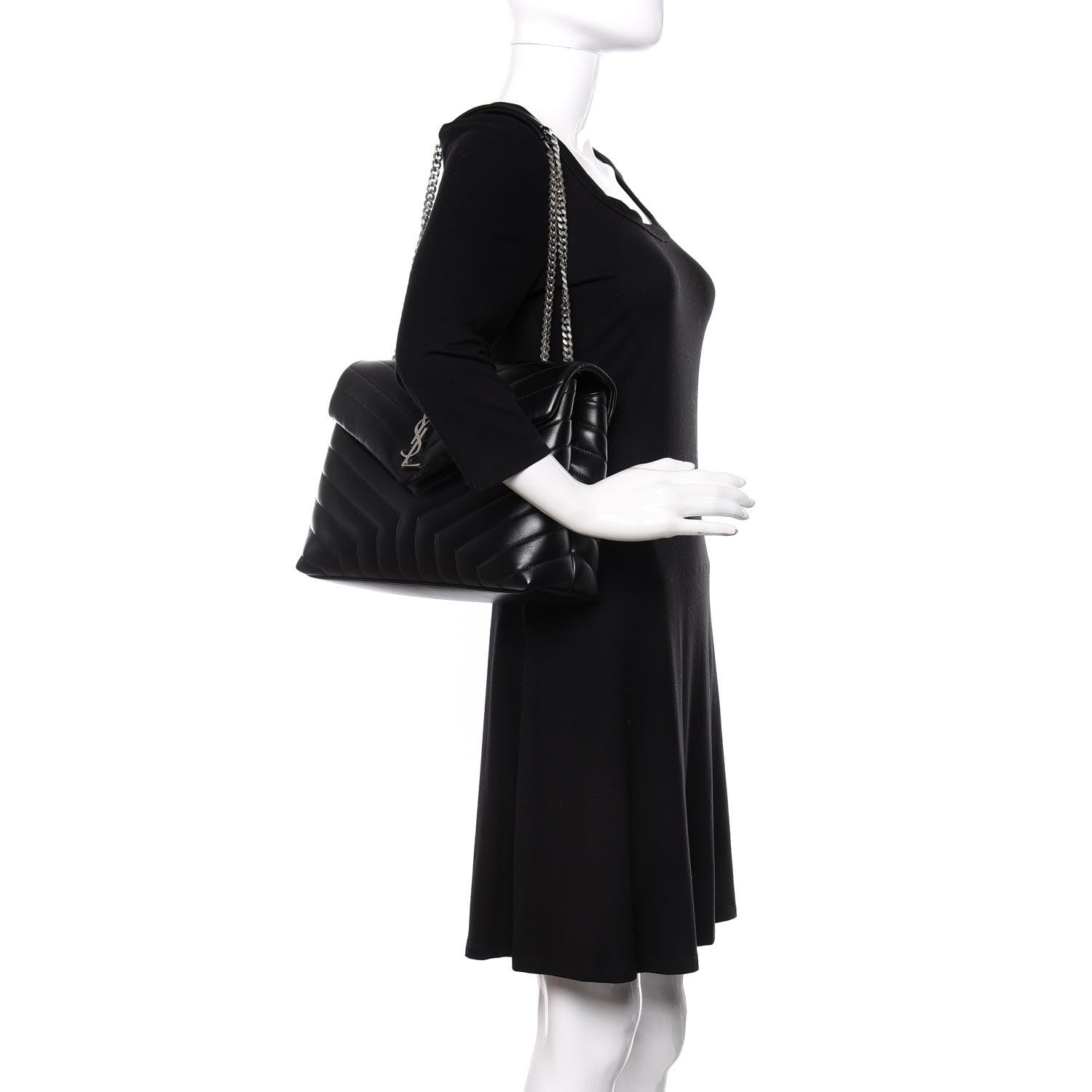 Saint Laurent Calfskin Y Quilted Monogram Medium Loulou Chain Satchel Black 2 of 9
