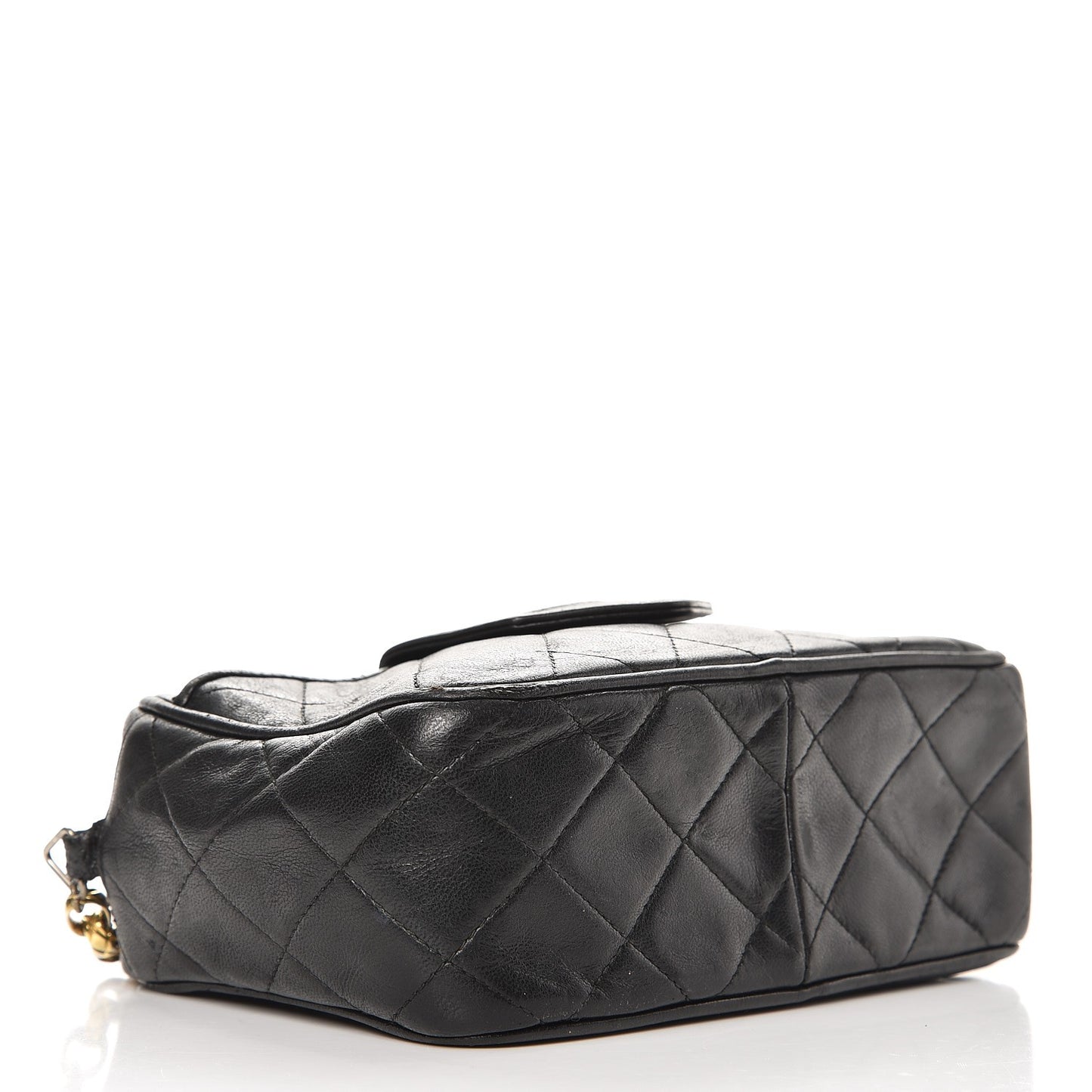 Lambskin Quilted Tassel Camera Case Black