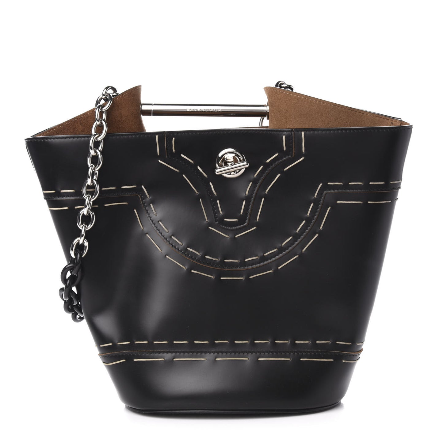 Calfskin Pickstitch Mini Top Handle Bucket Bag Black