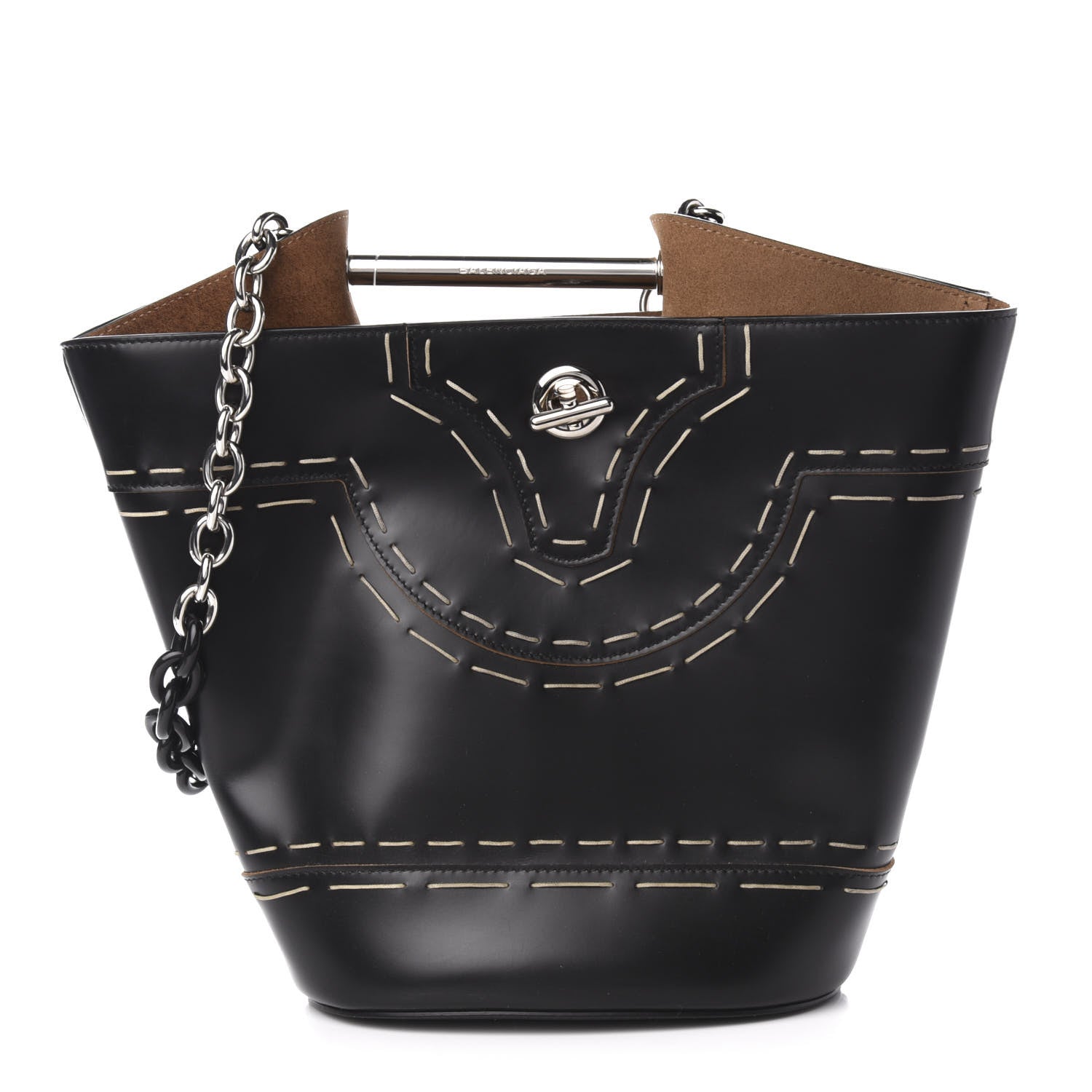 Balenciaga Calfskin Pickstitch Mini Top Handle Bucket Bag Black 1 of 10