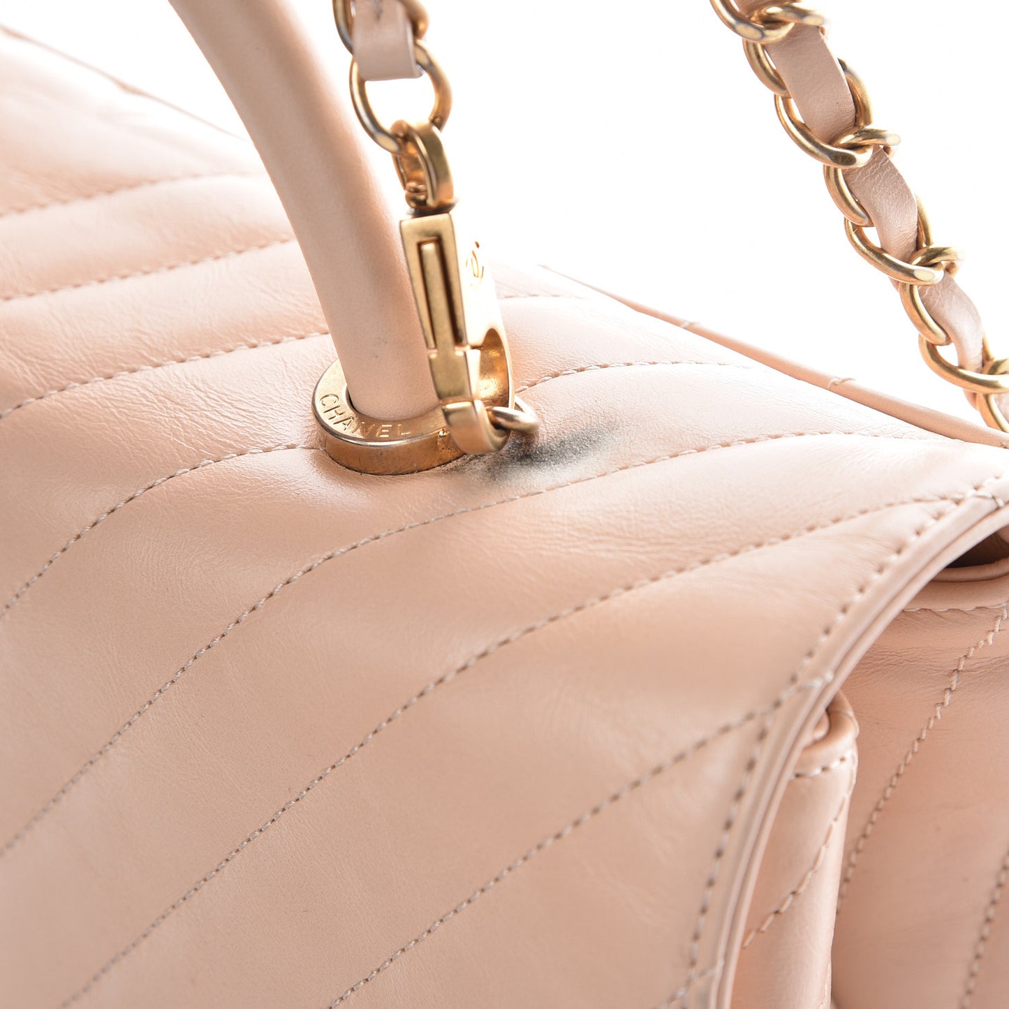 Calfskin Chevron Quilted Large Coco Handle Flap Light Beige