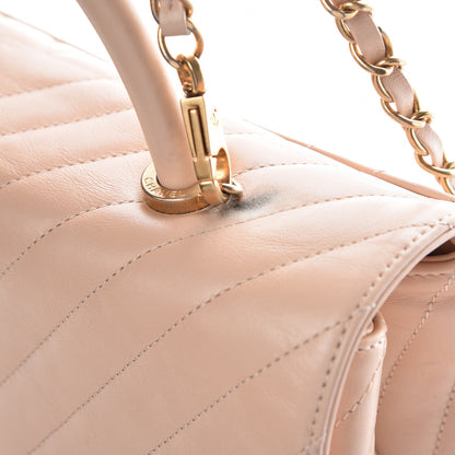 Chanel Calfskin Chevron Quilted Large Coco Handle Flap Light Beige 10 of 13