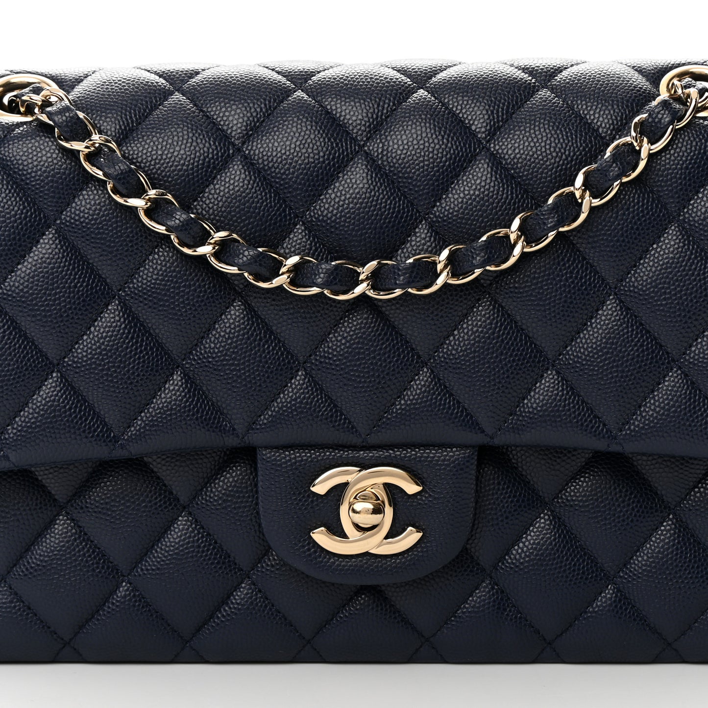 Caviar Quilted Medium Double Flap Navy
