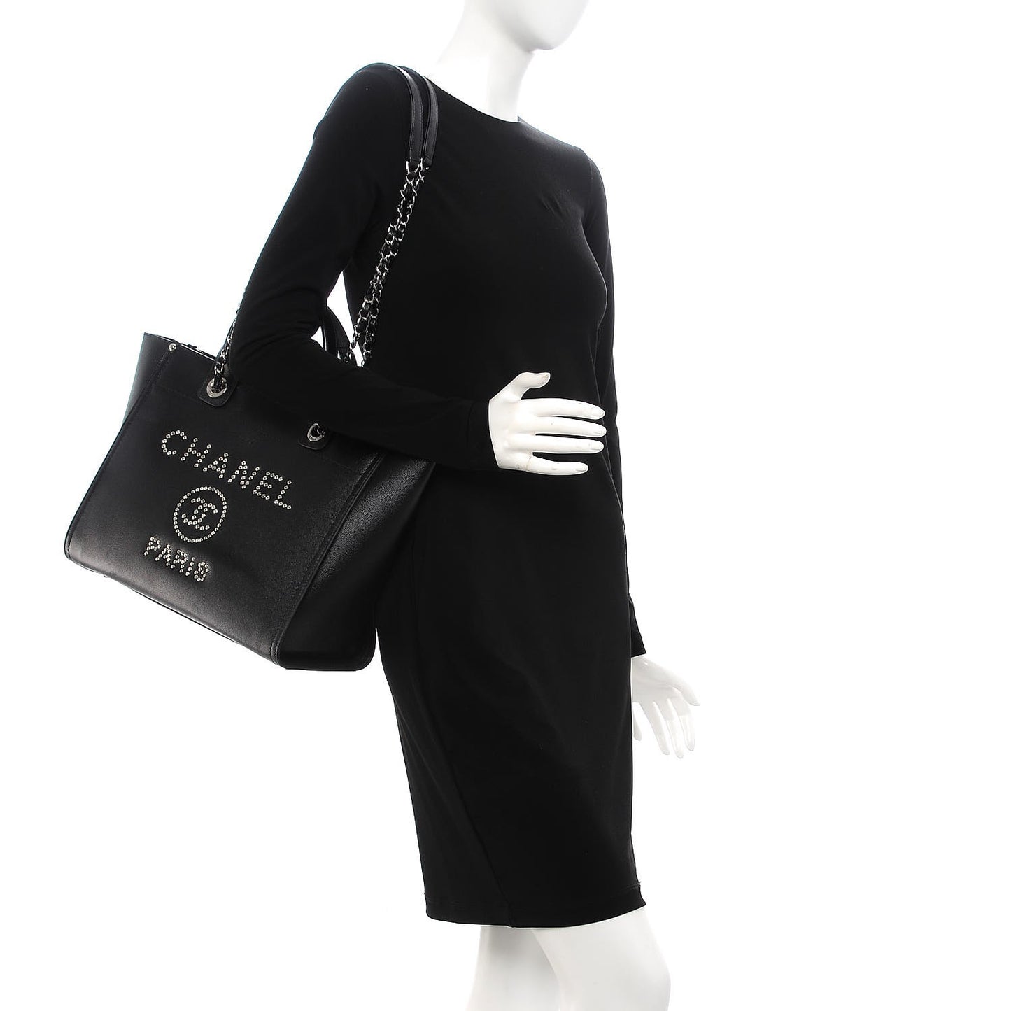 Caviar Small Studded Deauville Tote Black
