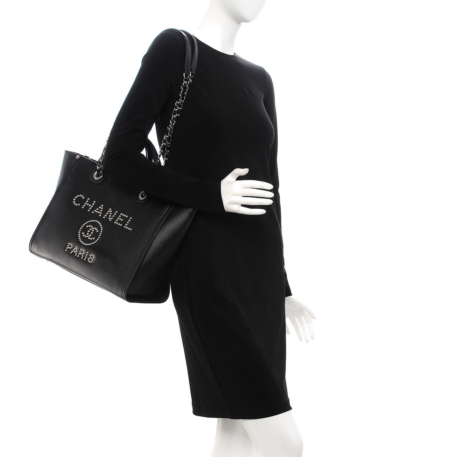 Chanel Caviar Small Studded Deauville Tote Black 2 of 7