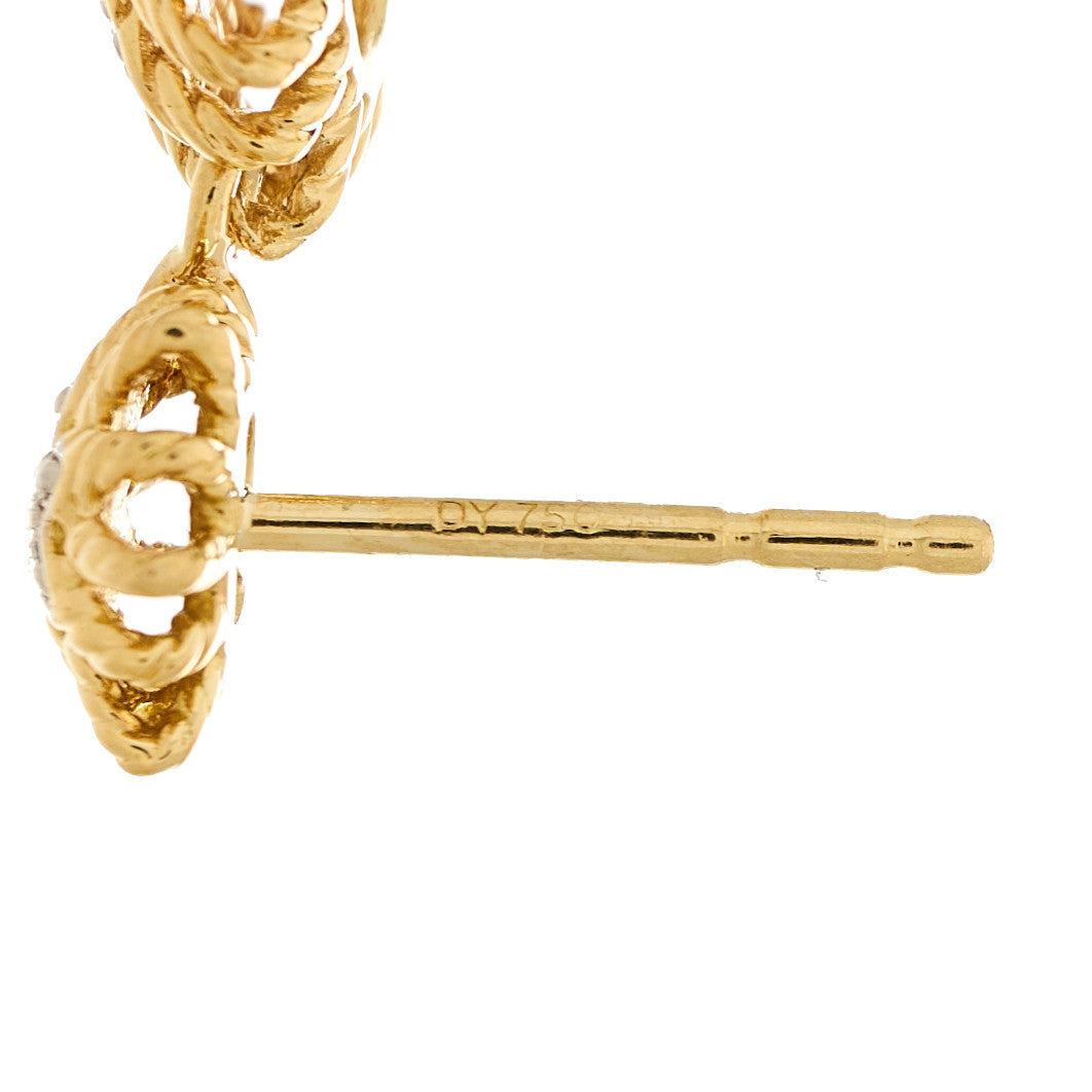 18K Yellow Gold Diamond Starburst Drop Earrings