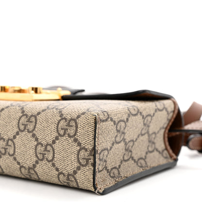 Gucci GG Supreme Monogram Calfskin Mini Padlock Top Handle Shoulder Bag Beige Black Cuir 10 of 12