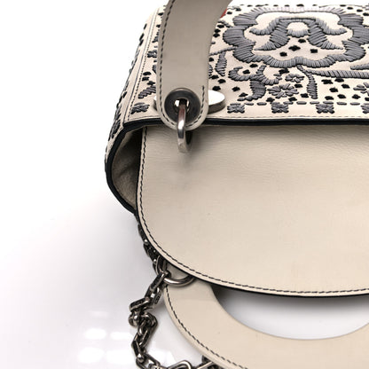 Christian Dior Calfskin Floral Embroidered Mini Lady Dior Black White 10 of 17
