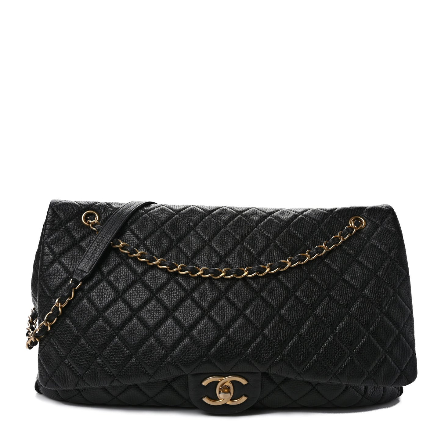 Calfskin Quilted XXL Travel Flap Bag Black