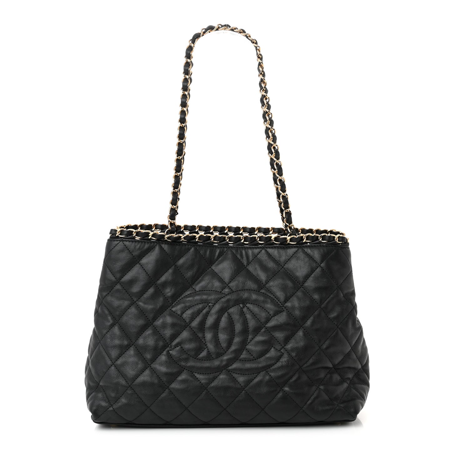 Calfskin Quilted Small Chain Me Tote Black