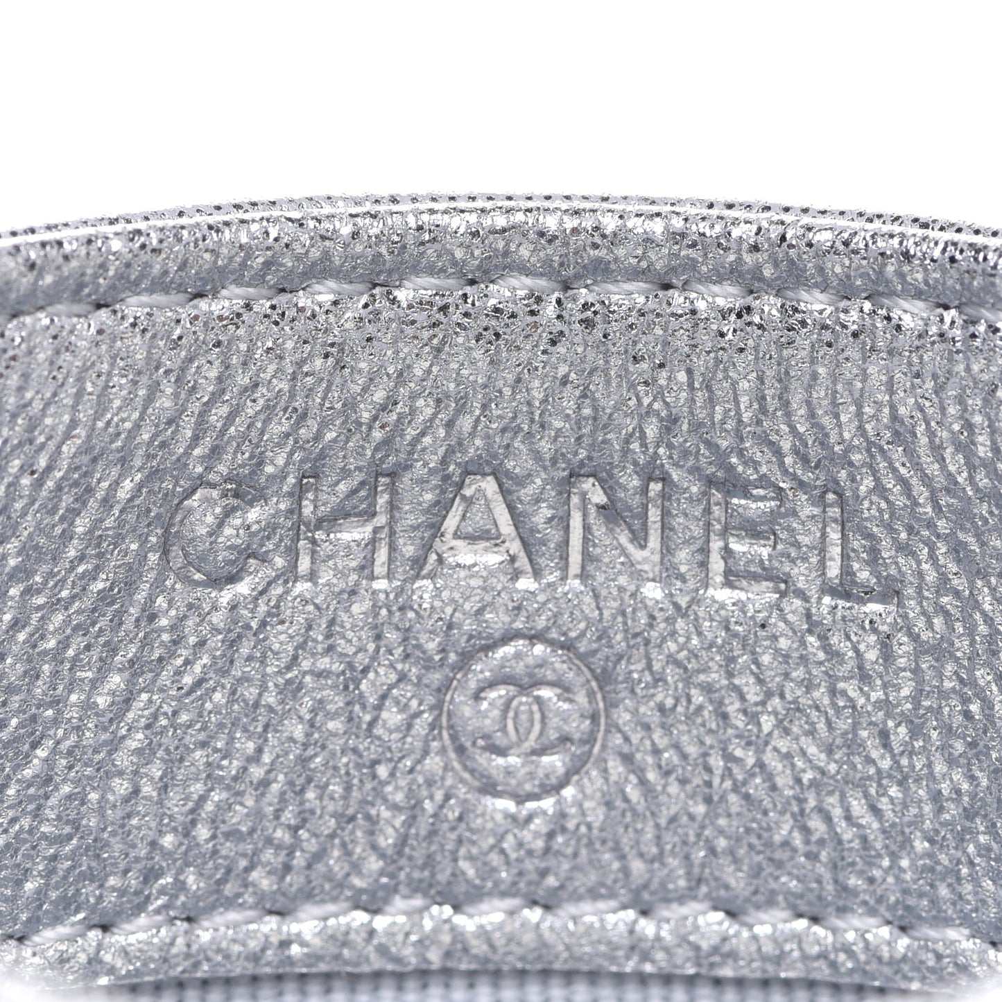 Metallic Lambskin Quilted Card Holder Silver