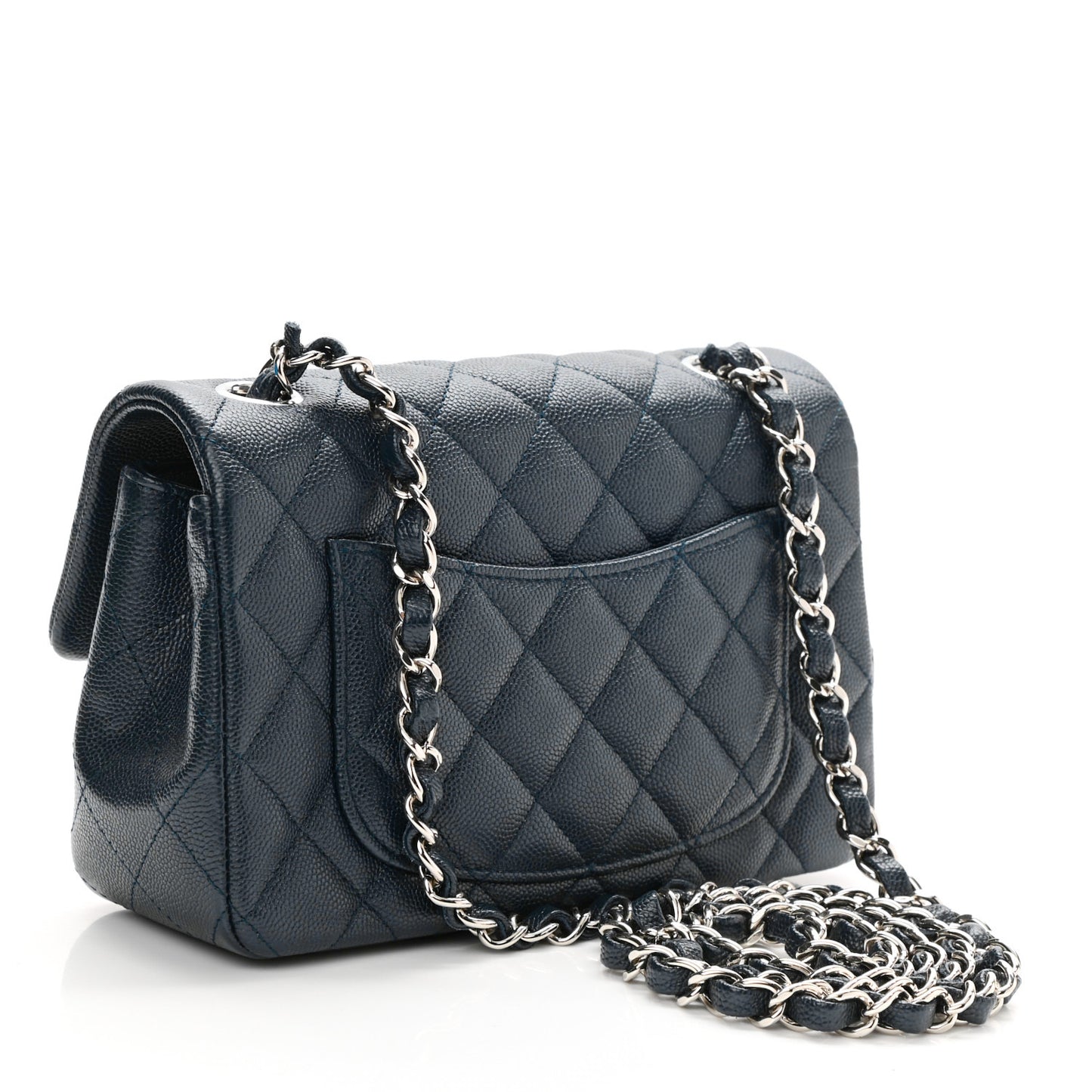Caviar Quilted Mini Rectangular Flap Navy