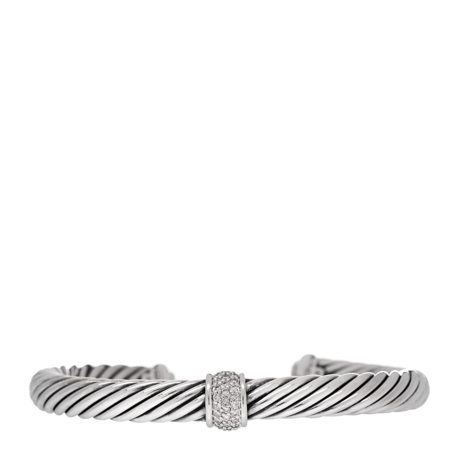 David Yurman Sterling Silver 18K White Gold Diamond 7mm Cable Classics Station Bracelet 1 of 4