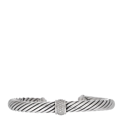 David Yurman Sterling Silver 18K White Gold Diamond 7mm Cable Classics Station Bracelet 1 of 4