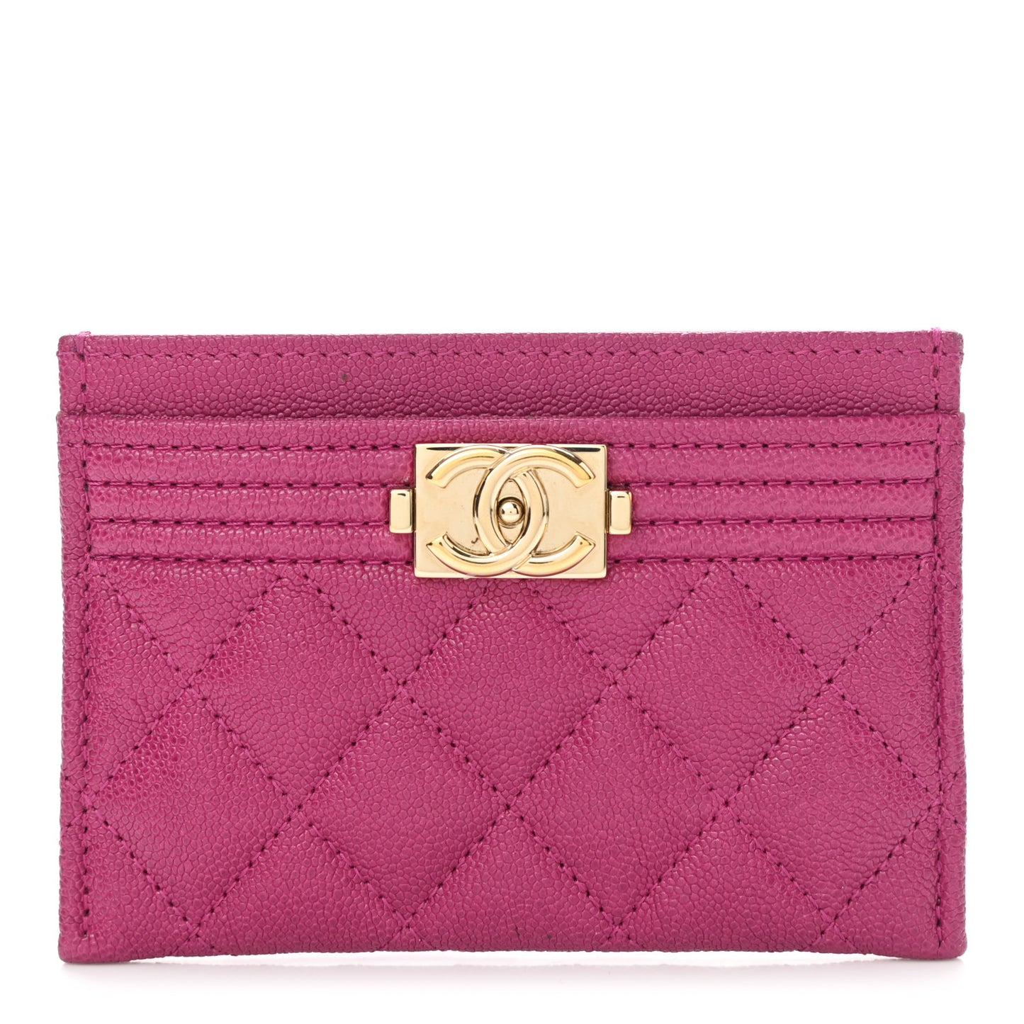 Caviar Quilted Boy Card Holder Fuchsia