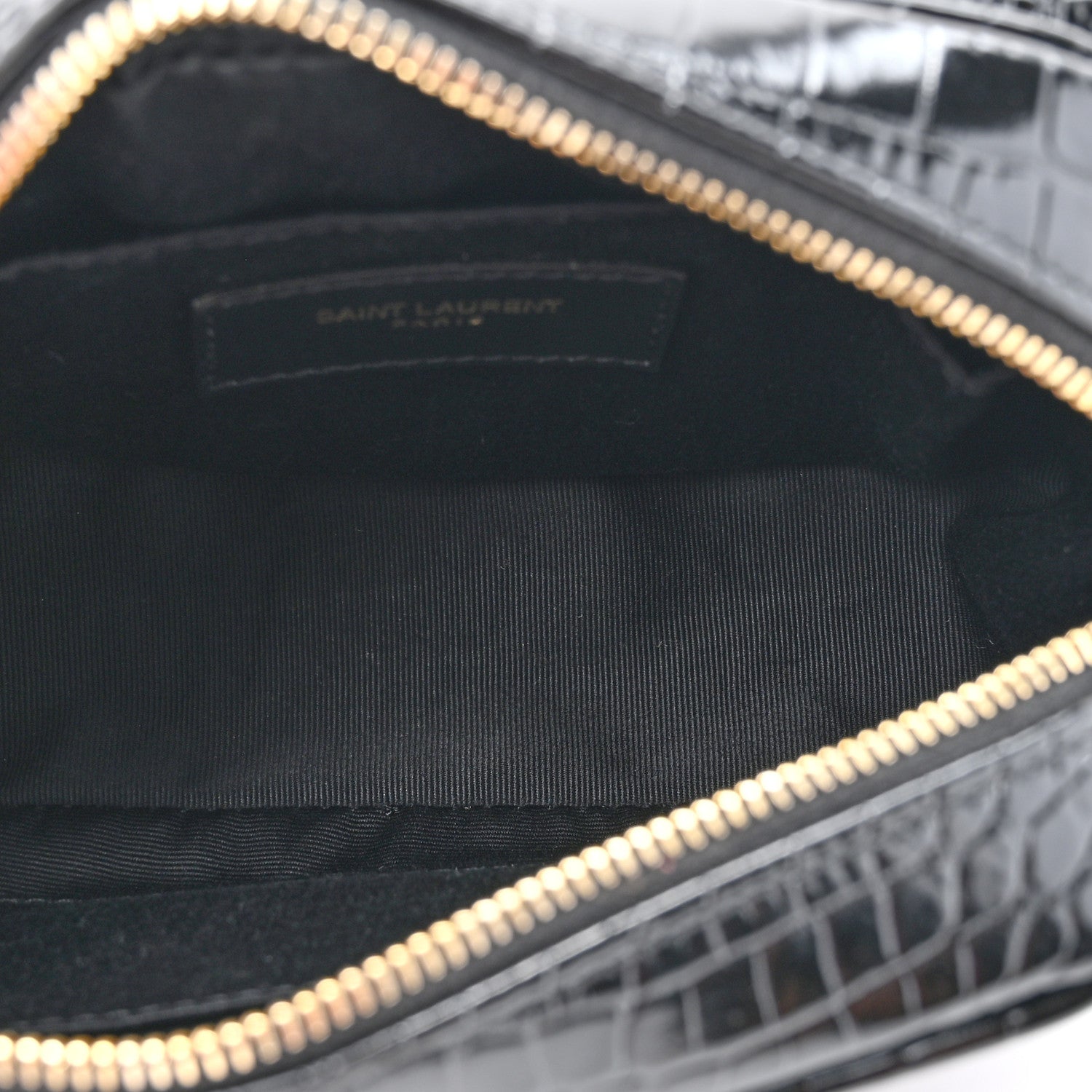 Saint Laurent Patent Calfskin Crocodile Embossed Monogram Lou Belt Bag Black 5 of 10