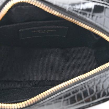 Saint Laurent Patent Calfskin Crocodile Embossed Monogram Lou Belt Bag Black 5 of 10