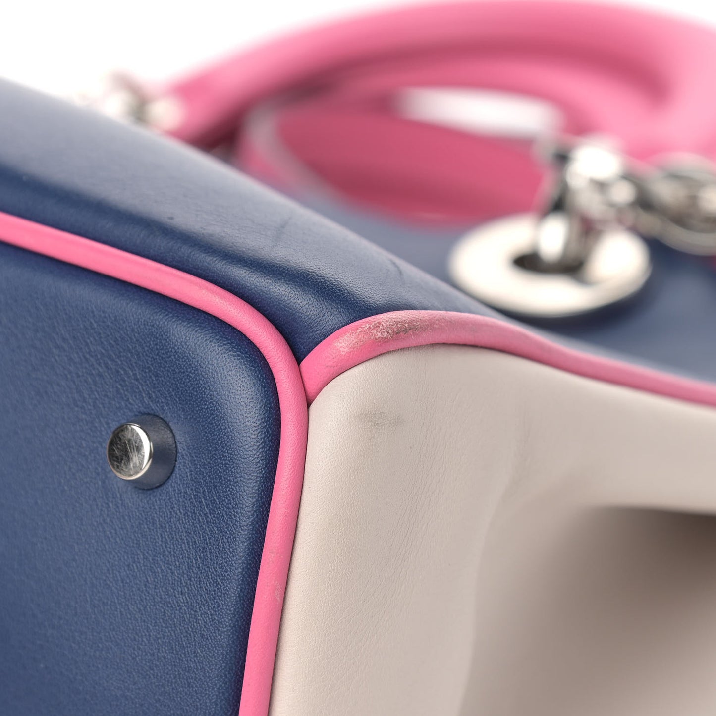 Smooth Calfskin Small Tri-Color Diorissimo Bag Navy Pink