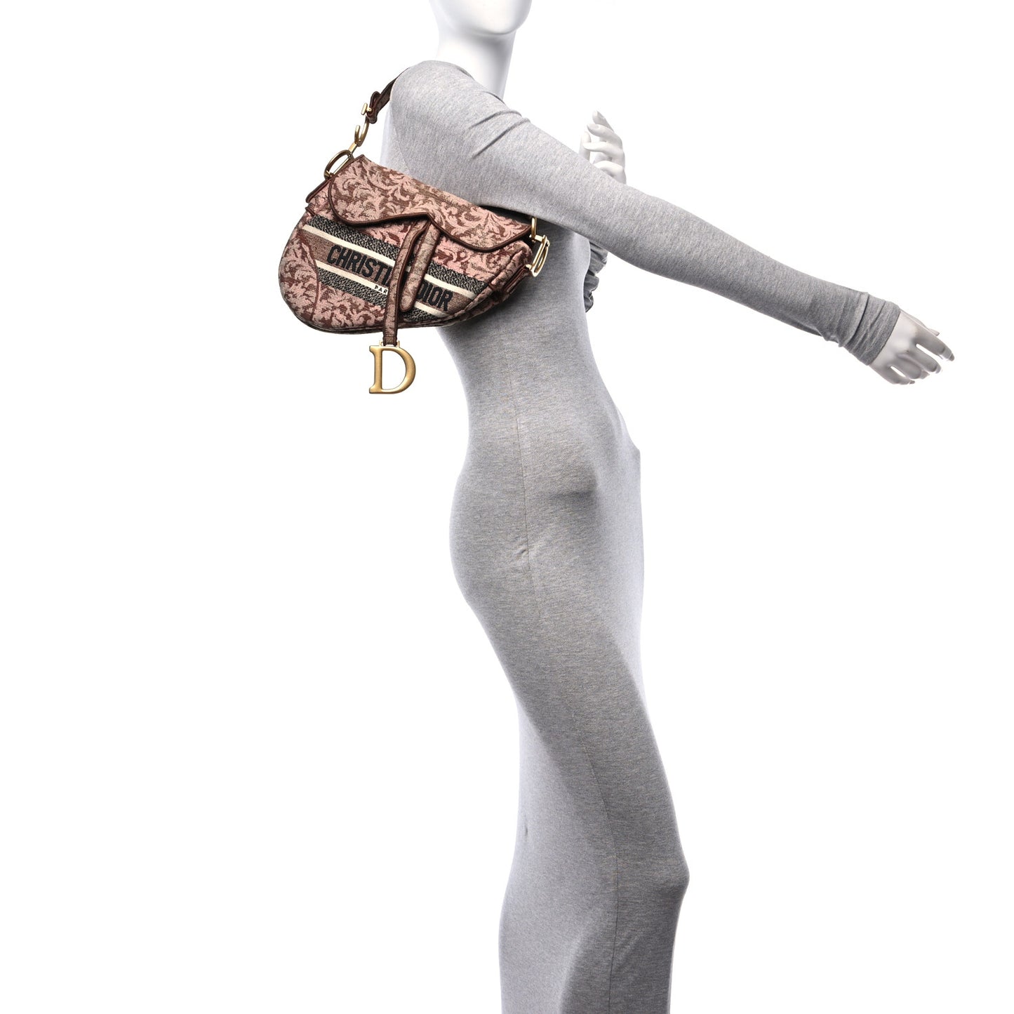 Canvas Embroidered Brocart Saddle Bag Metallic Pink