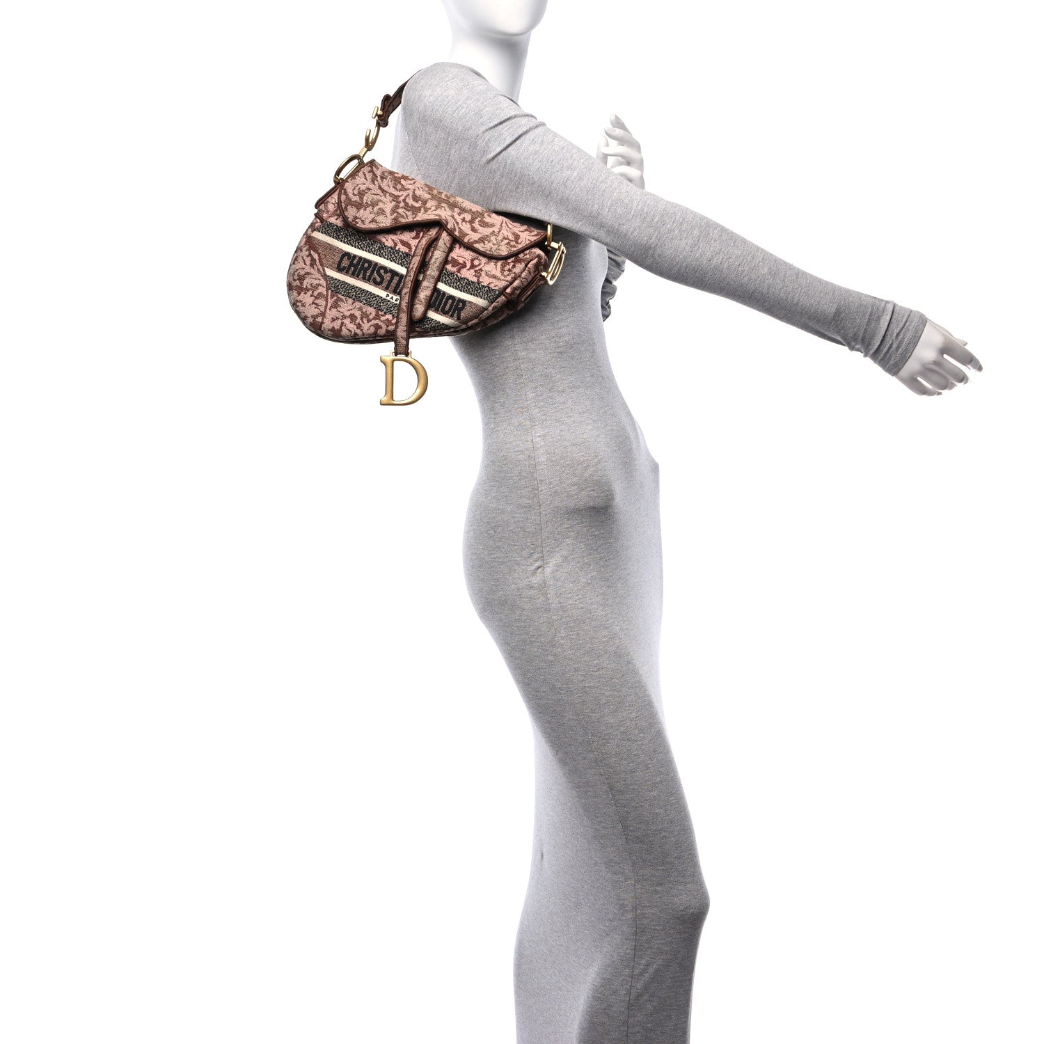 Christian Dior Canvas Embroidered Brocart Saddle Bag Metallic Pink 2 of 10