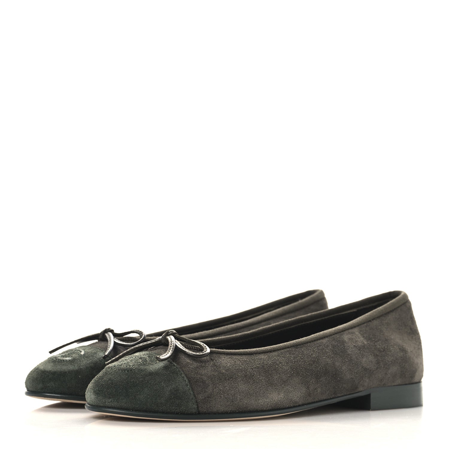 Chanel Suede Calfskin Cap Toe CC Ballerina Flats 36 Dark Khaki