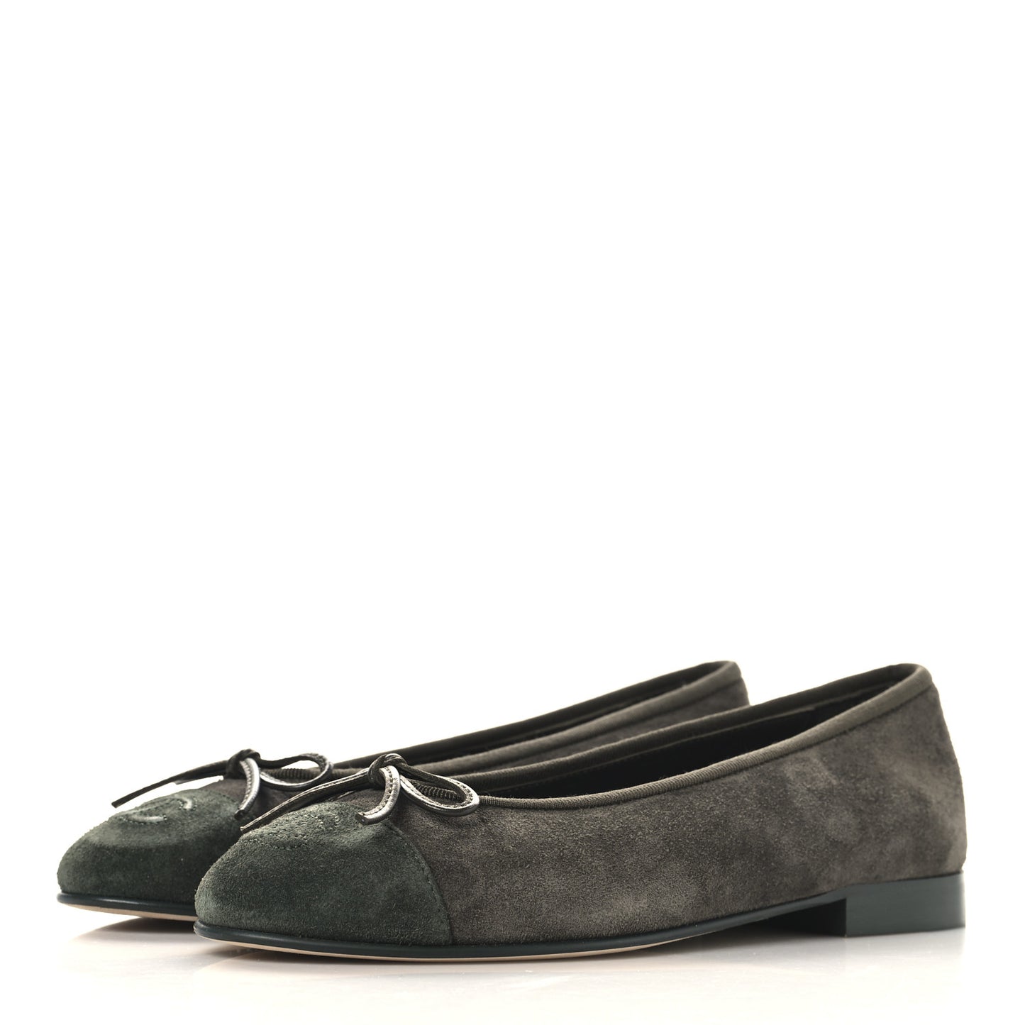 Suede Calfskin Cap Toe CC Ballerina Flats 36 Dark Khaki Dark Green