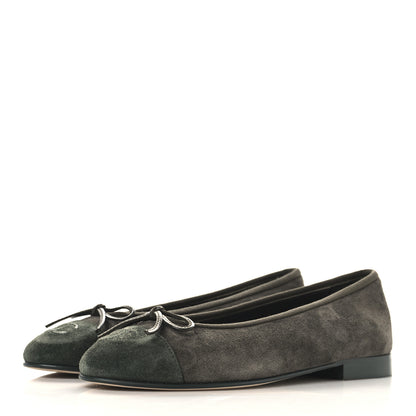 Chanel Suede Calfskin Cap Toe CC Ballerina Flats 36 Dark Khaki Dark Green 4 of 10