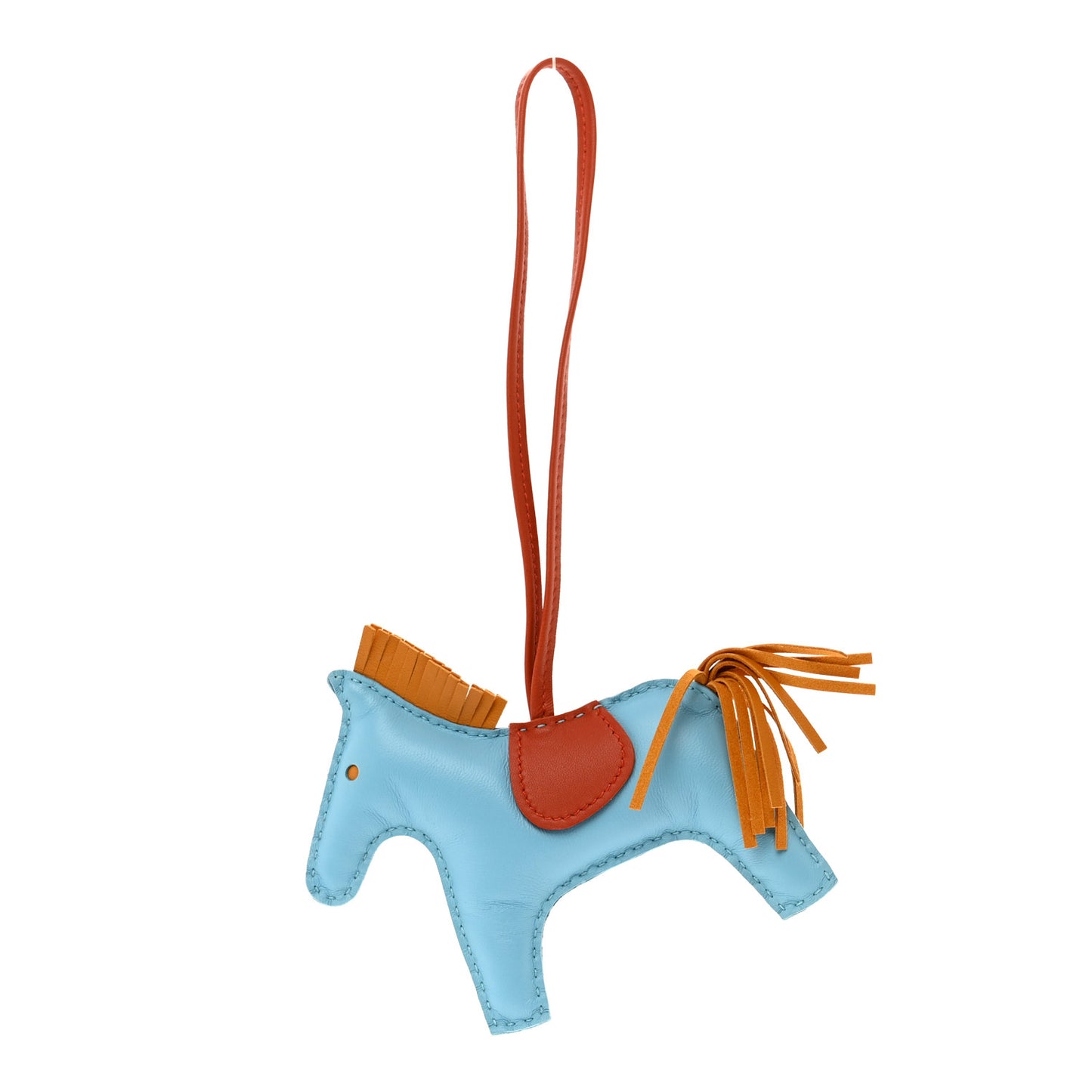 Milo Lambskin Grigri Rodeo Horse Bag Charm MM Celeste Naturel Bouton D'Or Cornaline
