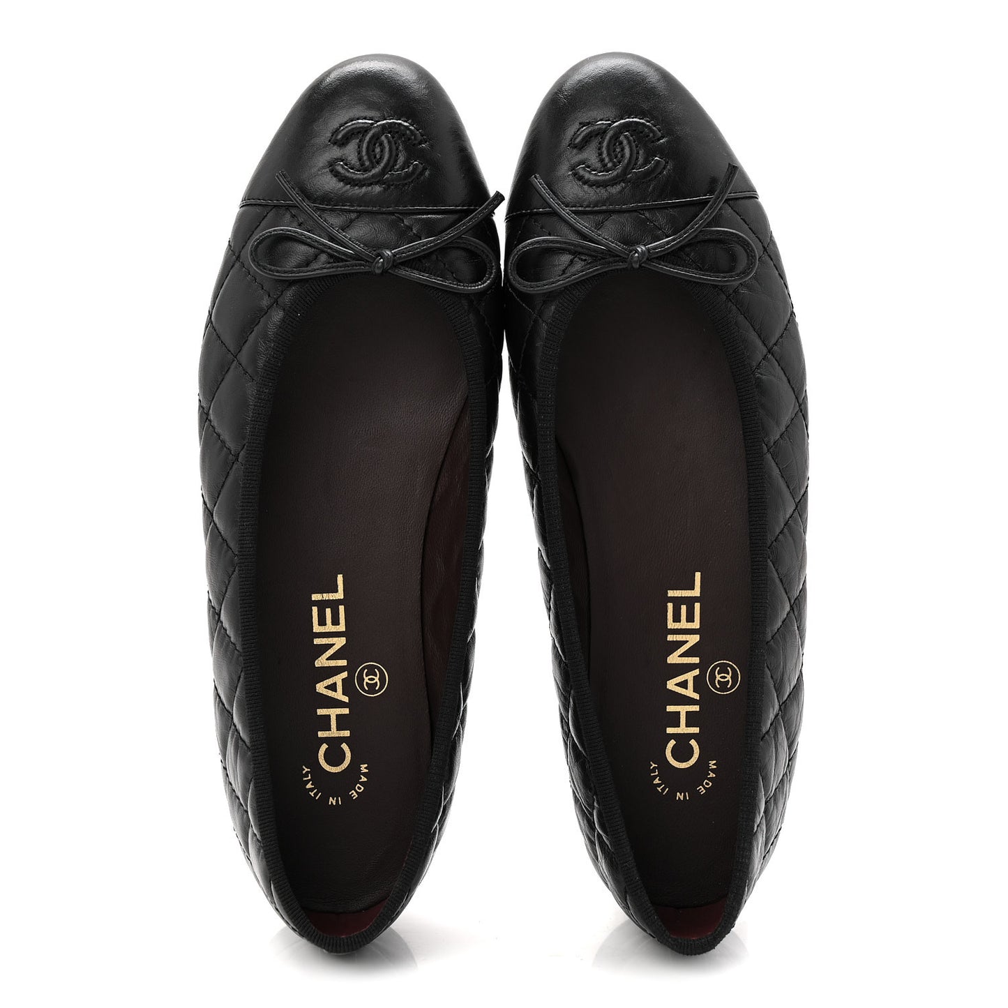 Aged Calfskin Quilted CC Cap Toe Ballerina Flats 37 Black